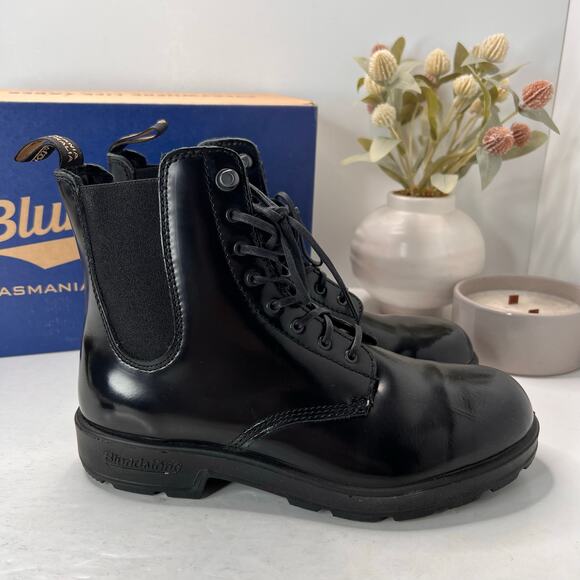 Blundstone 2219 Original Lace-Up Boots Patent Leather Goring Black Women 10 NWB - Picture 1 of 9